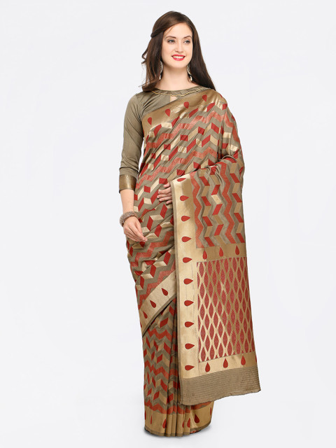 

Shaily Beige & Maroon Pure Silk Woven Design Banarasi Saree