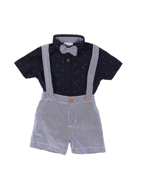 

Pantaloons Baby Boys Navy Blue Printed Rompers with Dungrees