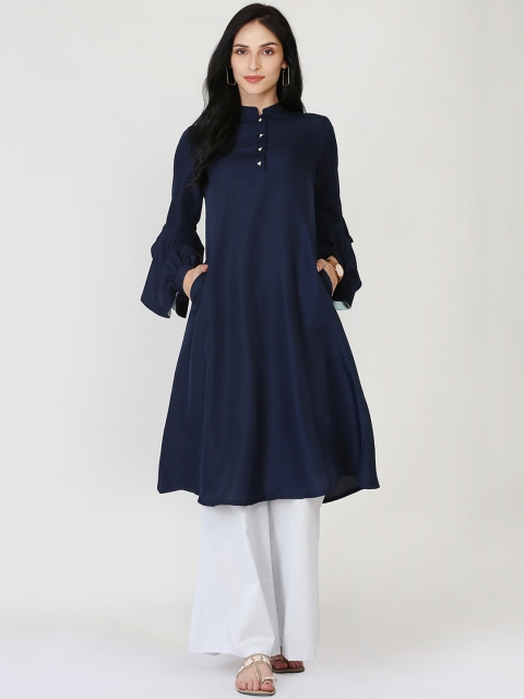 

Abhishti Women Navy Blue Solid A-Line Kurta