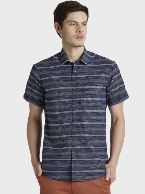 

ColorPlus Men Blue Tailored Fit Striped Casual Shirt