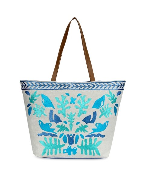 

Anekaant Off-White & Blue Self Design Shoulder Bag