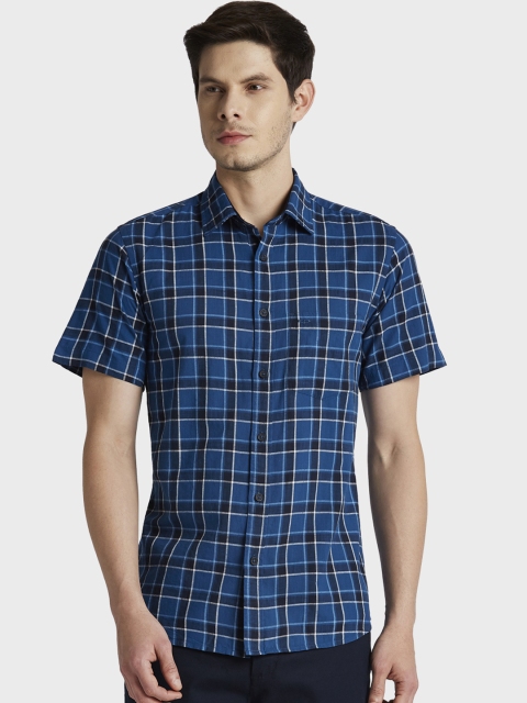

ColorPlus Men Blue Tailored Fit Checked Casual Shirt