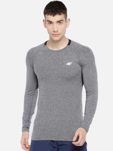 

4F Men Grey Melange Solid Round Neck T-shirt
