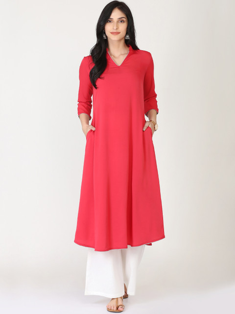 

Abhishti Women Pink Solid A-Line Kurta