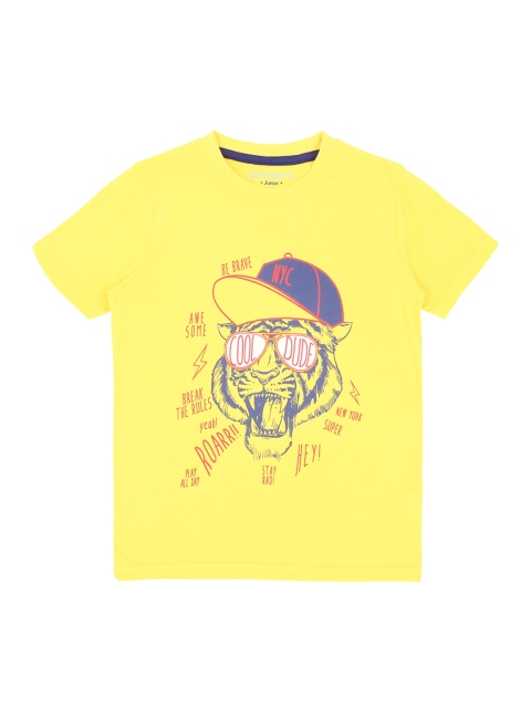 

Pantaloons Junior Boys Yellow Printed Round Neck Pure Cotton T-shirt