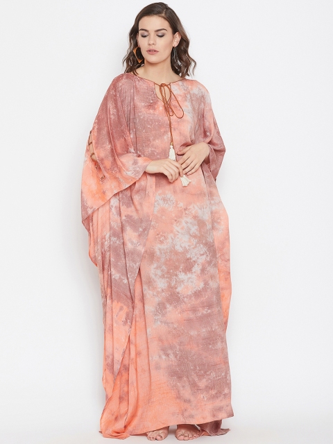 

The Kaftan Company Women Orange & Brown Printed Kaftan Cover-Up Dress RW_MD_TIEDYE19