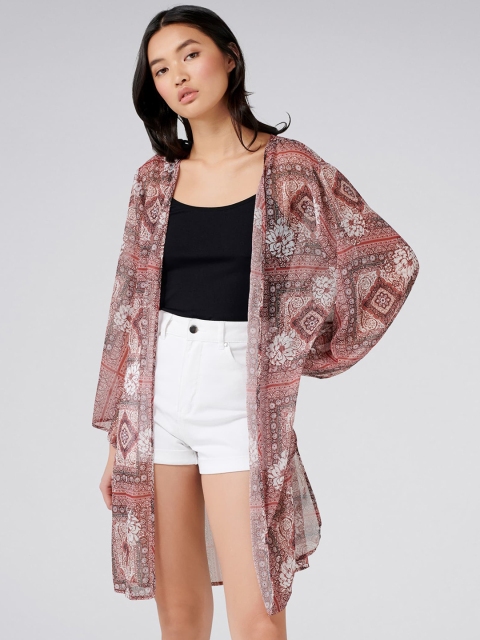 

Forever New Women Brown Printed Open Front Shrug
