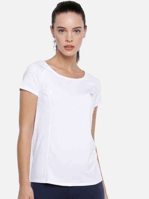 

4F Women White Solid Round Neck T-shirt
