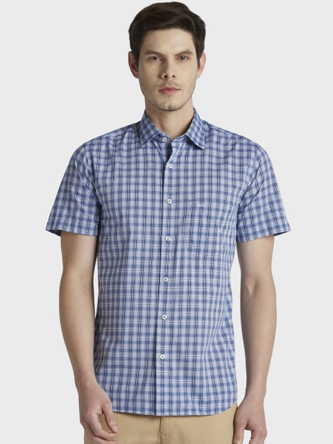 

ColorPlus Men Blue Tailored Fit Checked Casual Shirt