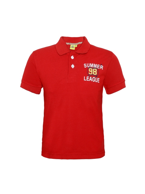 

Punkster Boys Red Printed Polo Collar T-shirt