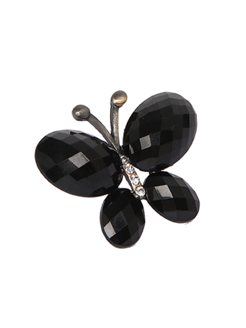 

Mali Fionna Women Silver-Toned & Black Stone-Studded Adjustable Finger Ring