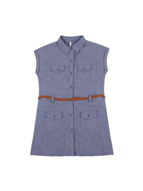 

Pantaloons Junior Girls Blue Pure Cotton Solid Shirt Style Top