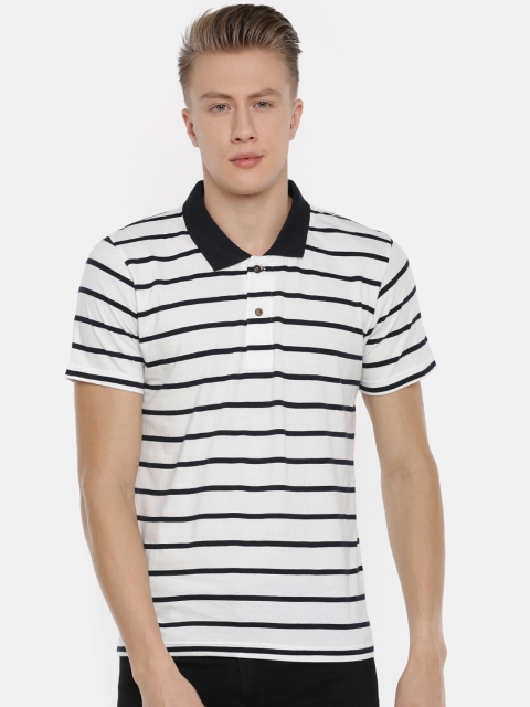

Kryptic Men White Striped Polo Collar T-shirt