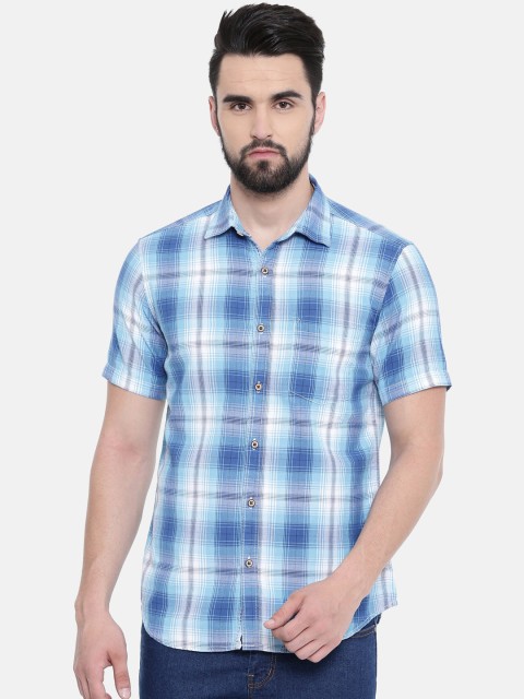 

IMYOUNG Men Blue Slim Fit Checked Casual Shirt