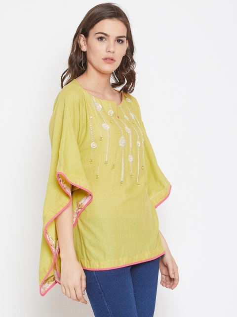 

The Kaftan Company Women Green Embellished Kaftan Top, Yellow