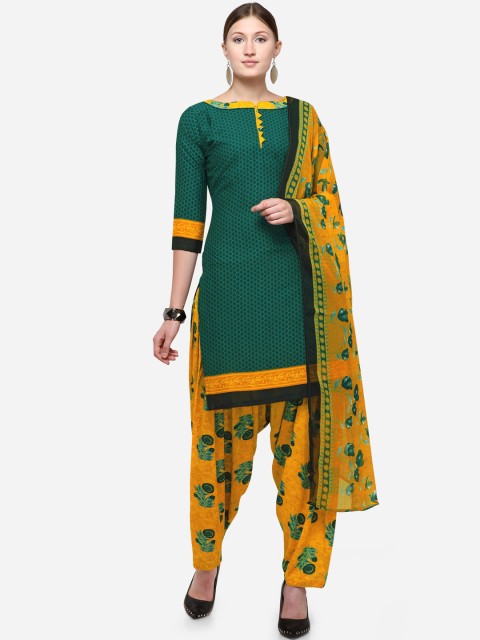 

Rajnandini Green & Mustard Yellow Printed Unstitched Dress Material
