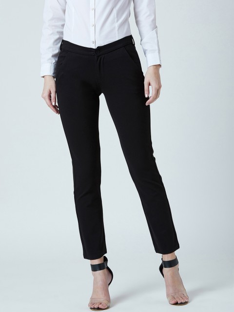 

Devis Women Black Comfort Slim Fit Solid Regular Trousers