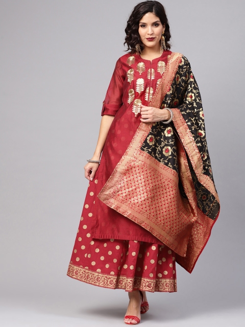Juniper Black & Golden Woven Design Dupatta