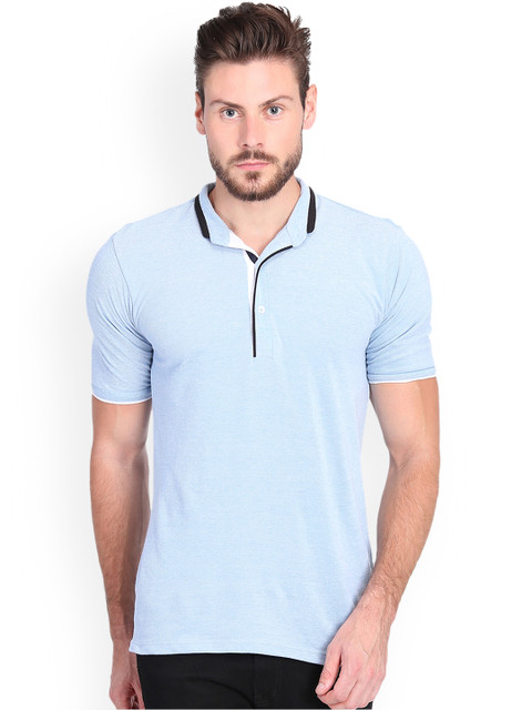 

LA LOFT Men Blue Solid Mandarin Collar T-shirt