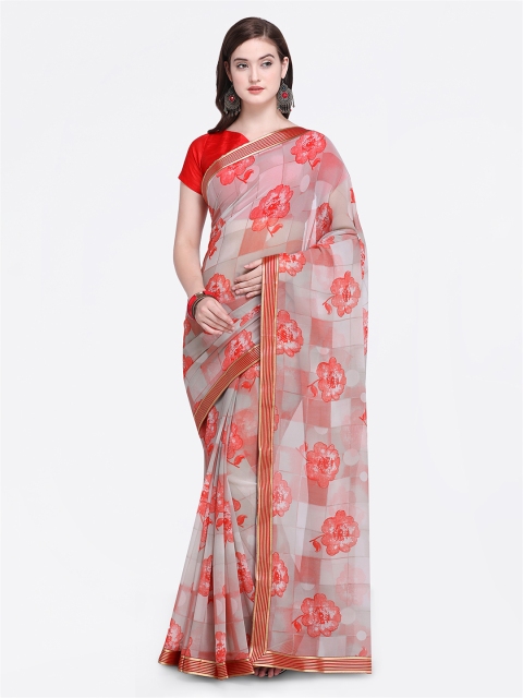 

Shaily Grey & Red Pure Georgette Printed Saree