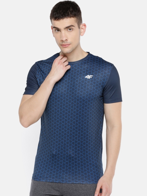 

4F Men Dark Blue Printed Round Neck T-shirt, Navy blue