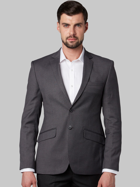 

Park Avenue Men Grey Self Design Super Slim-Fit Single-Breasted Blazer
