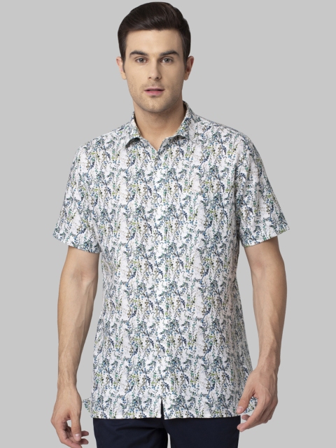 

Park Avenue Men White & Blue Regular Fit Printed Formal Linen Shirt