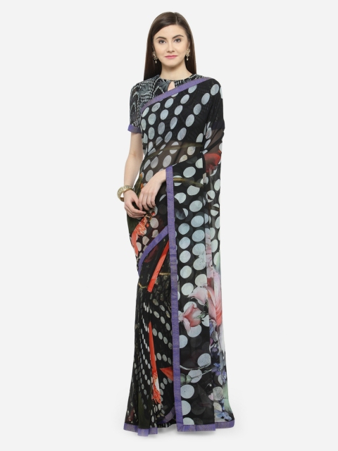 

Shaily Black & Off-White Pure Georgette Printed Saree