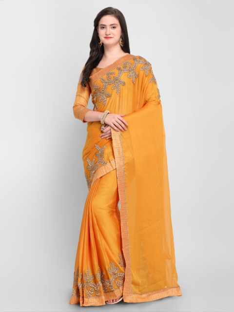 

Shaily Orange Embroidered Pure Chiffon Saree