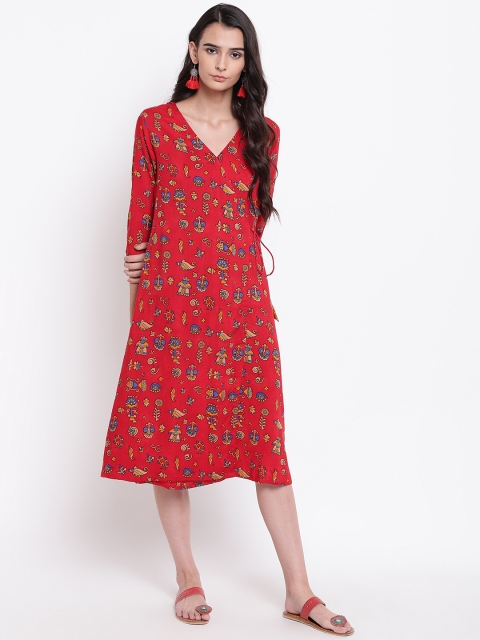 

trueBrowns Women Red & Beige Wrap Dress