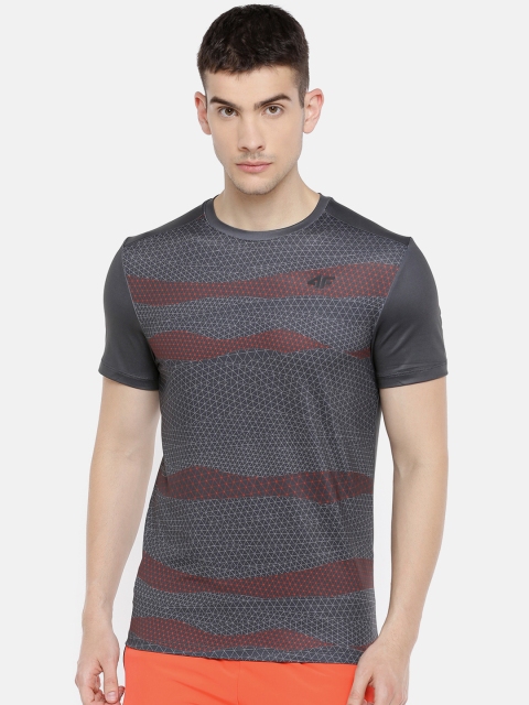 

4F Men Grey Printed Round Neck T-shirt