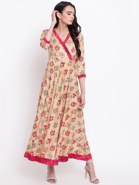 

trueBrowns Women Beige & Red Floral Print Maxi Dress