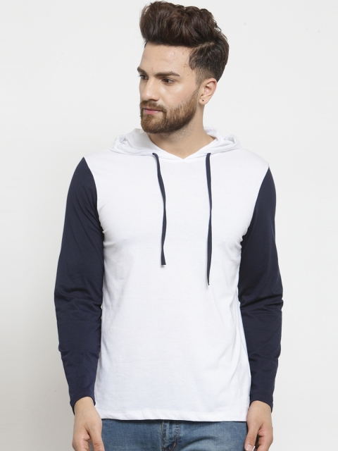 

Kalt Men White Colourblocked Hood T-shirt