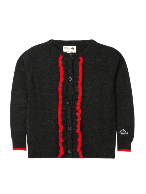 

Cherry Crumble Girls Black Solid Cardigan