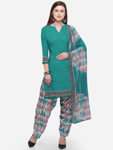 

Rajnandini Green & Peach-Coloured Printed Unstitched Dress Material