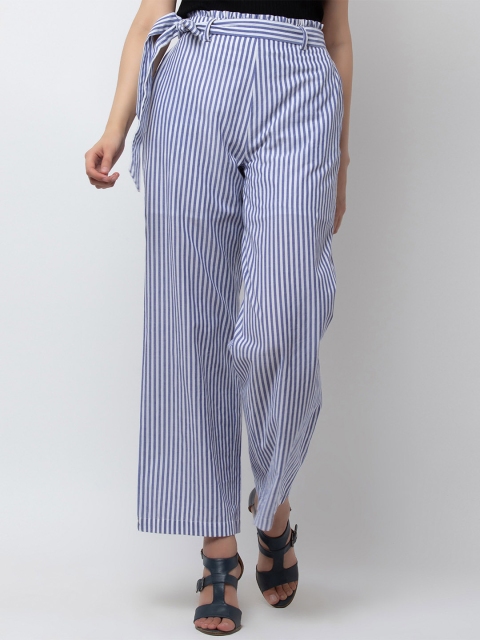 

DODO & MOA Women Blue & White Regular Fit Striped Culottes