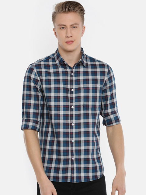 

Chennis Men Blue & Grey Slim Fit Checked Casual Shirt