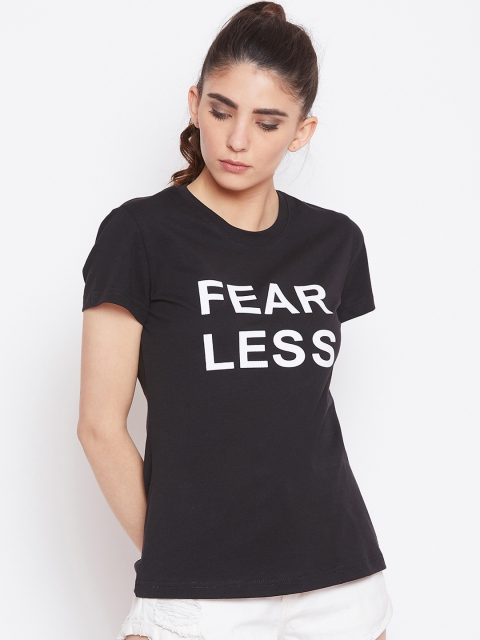 

THE SILHOUETTE STORE Women Black Printed Round Neck T-shirt