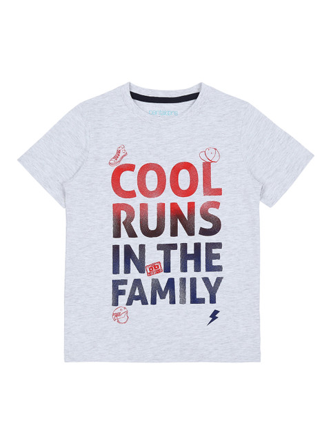 

Pantaloons Junior Boys Grey Melange Printed Round Neck Pure Cotton T-shirt