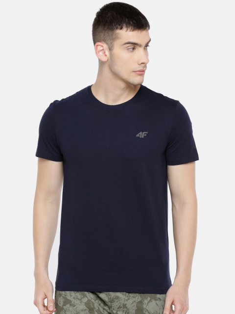 

4F Men Navy Blue Solid Round Neck T-shirt