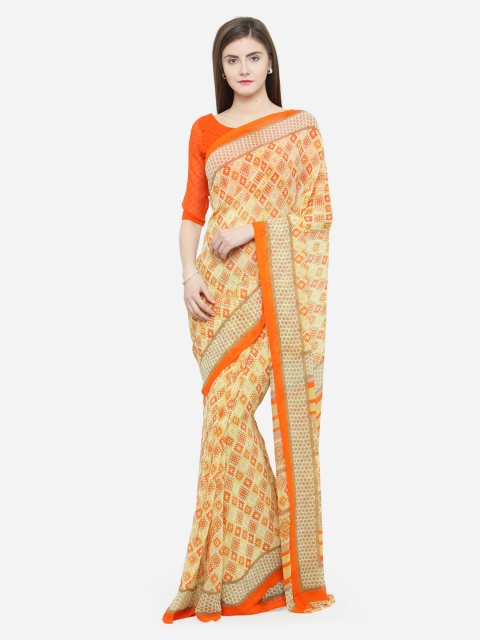 

Shaily Orange & Yellow Pure Georgette Printed Saree