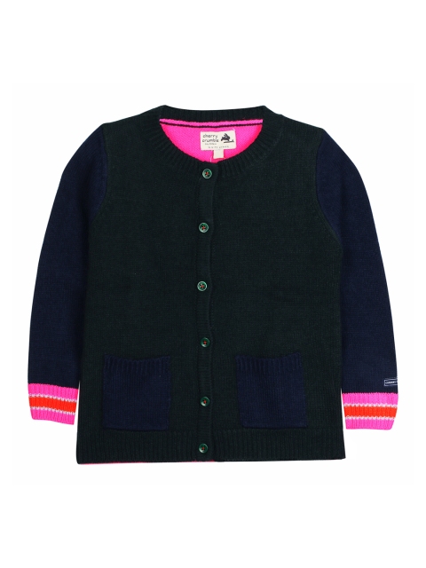 

Cherry Crumble Girls Black & Pink Solid Cardigan