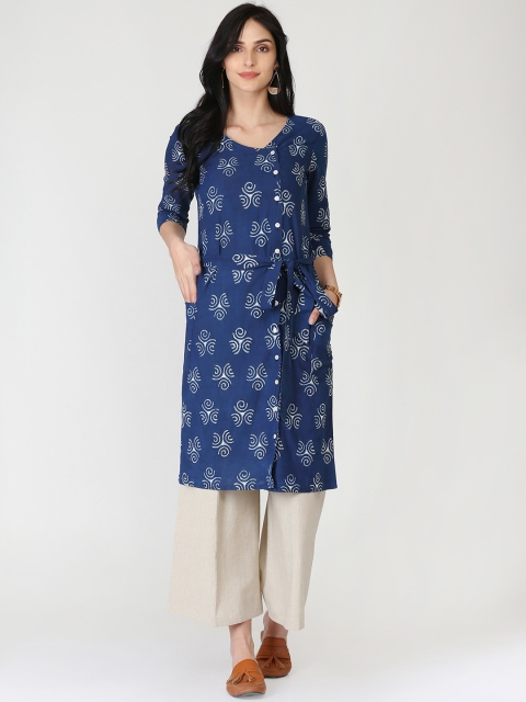 

Abhishti Women Navy Blue Printed A-Line Kurta