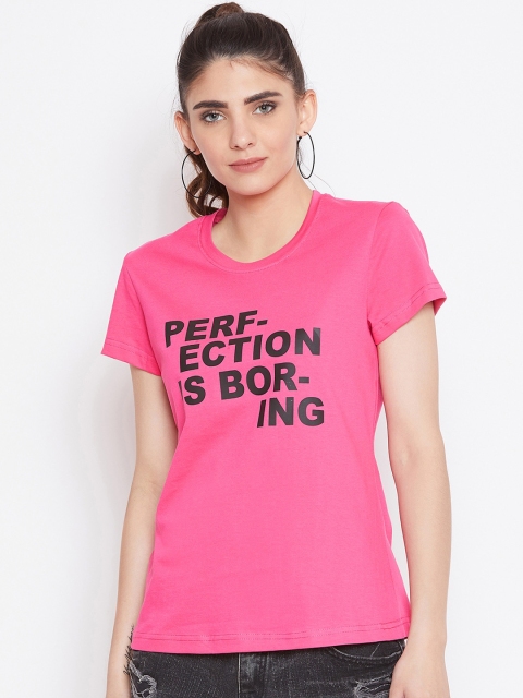 

THE SILHOUETTE STORE Women Pink Printed Round Neck T-shirt