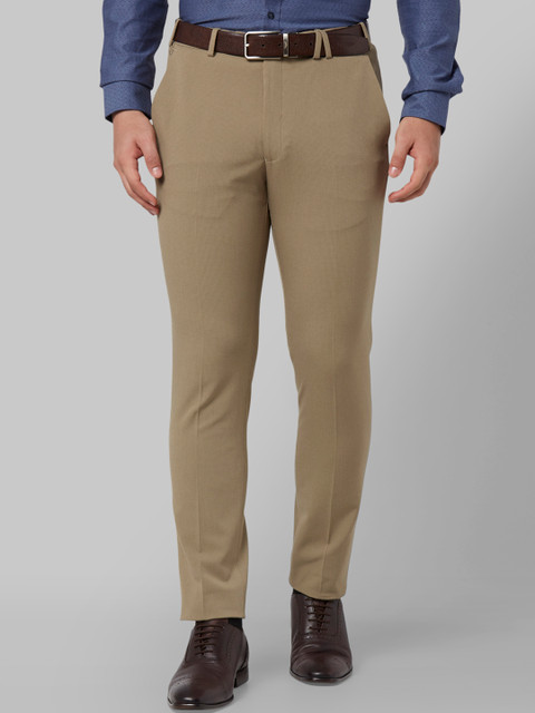 

Park Avenue Men Beige Regular Fit Checked Formal Trousers
