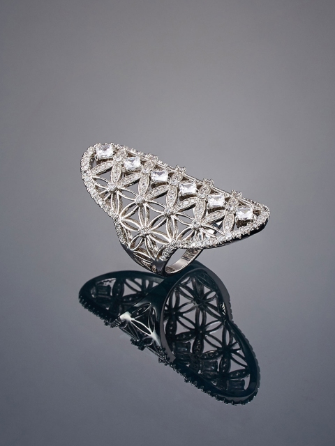

shaze Women Silver-Plated CZ-Studded Finger Ring