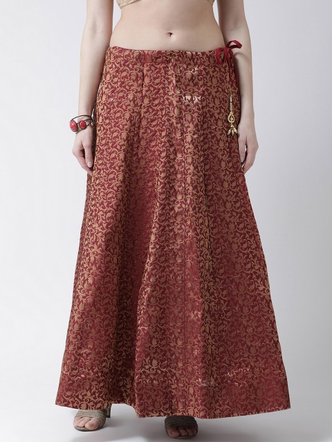 

Castle Women Maroon & Gold-Coloured Flared Maxi Skirt