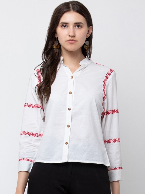 

DODO & MOA Women White Printed Shirt Style Top