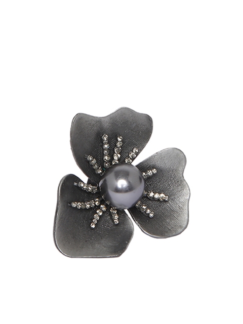 

Mali Fionna Women Silver-Toned Stone-Studded Flower-Shaped Adjustable Finger Ring