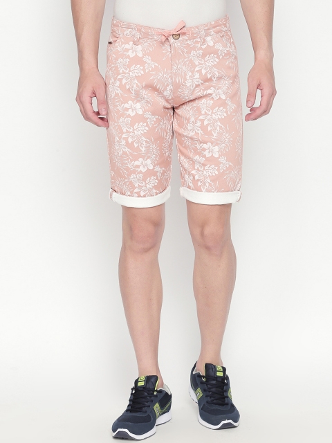 

beevee Men Peach-Coloured Printed Regular Fit Regular Shorts